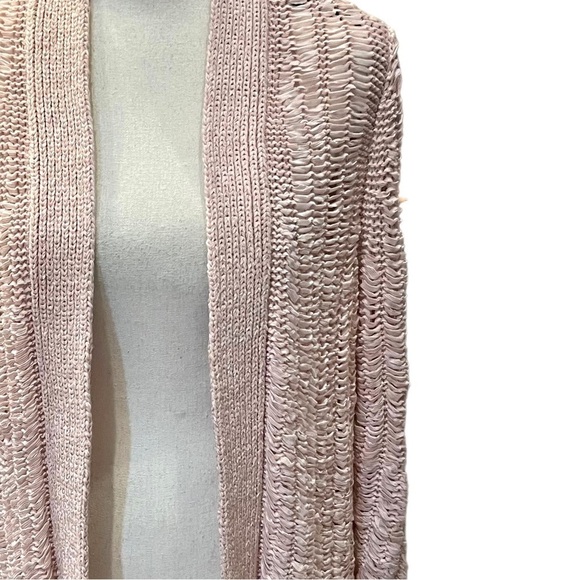 Chico’s Blush Pink Open Front Woven Ribbon Cardigan Sz M - Picture 3 of 9